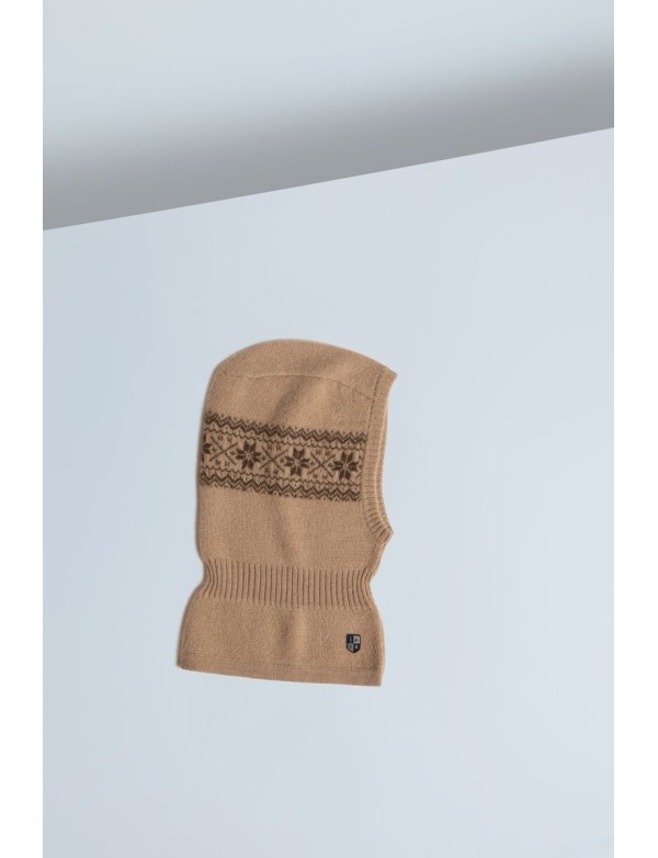 Baby Camel Down Snowflake Jacquard Balaclava Beige