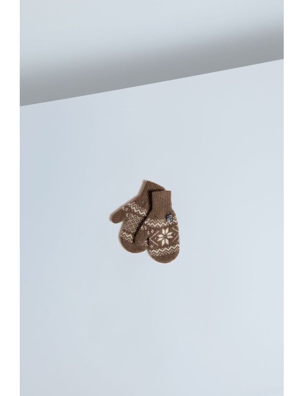 Yak Down Snowflake Jacquard Mittens Cappuccino