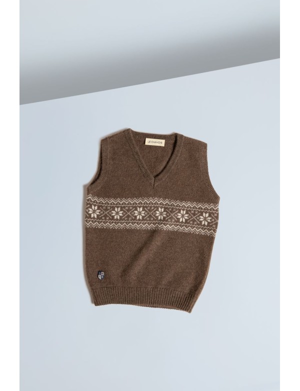 Yak Down Snowflake Jacquard Vest Cappuccino