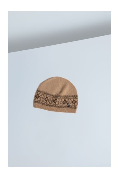 Baby Camel Down Snowflake Jacquard Hat Beige