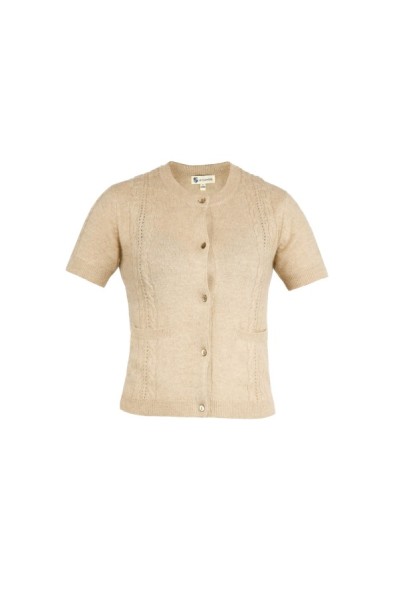 Cervinia Women's cardigan, with cable pattern Beige, short sleeves