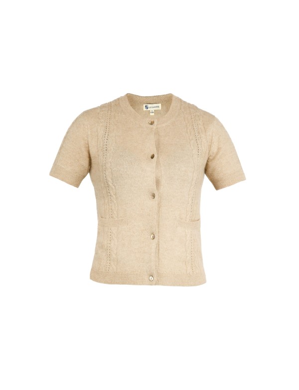 Cervinia Women's cardigan, with cable pattern Beige, short sleeves