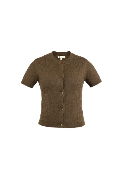 Cervinia Women's cardigan Cappuccino, with cable pattern, short sleeves