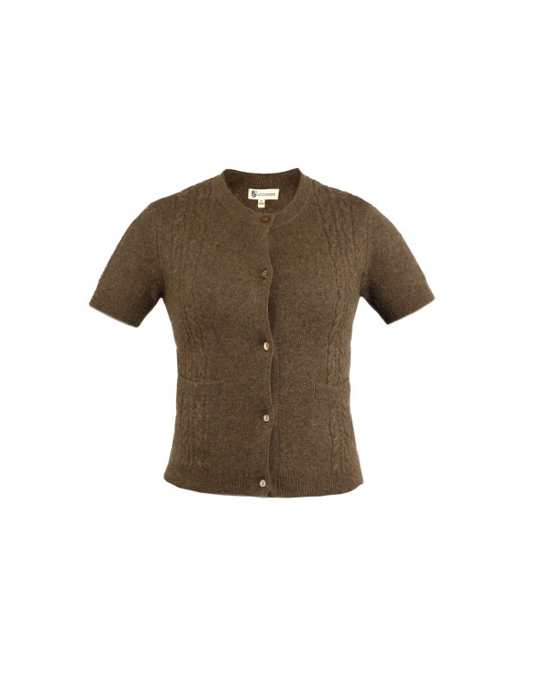 Cervinia Women's cardigan Cappuccino, with cable pattern, short sleeves