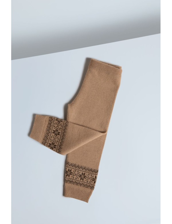 Baby Camel Down Snowflake Jacquard Trousers Beige