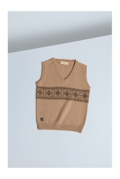 Baby Camel Down Snowflake Jacquard Vest Beige