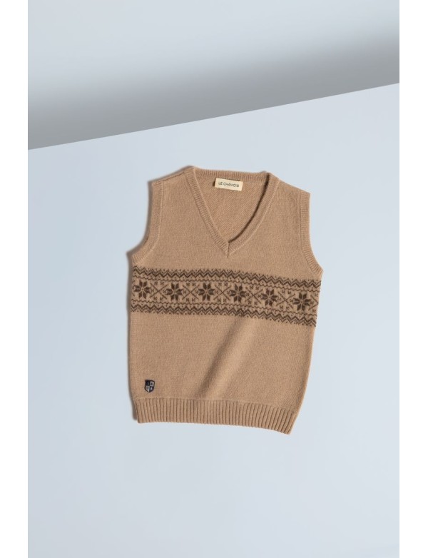 Baby Camel Down Snowflake Jacquard Vest Beige
