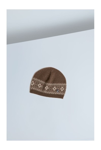 Yak Down Snowflake Jacquard Hat Cappuccino